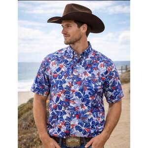 Ariat Mens Medium Tropical Western Button Up Coastal Chic Resortcore Rodeo M